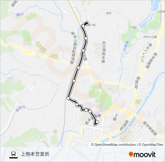 U1-1：桜町バスターミナル→段山→上熊本駅→上熊本営業所 Bus Line Map