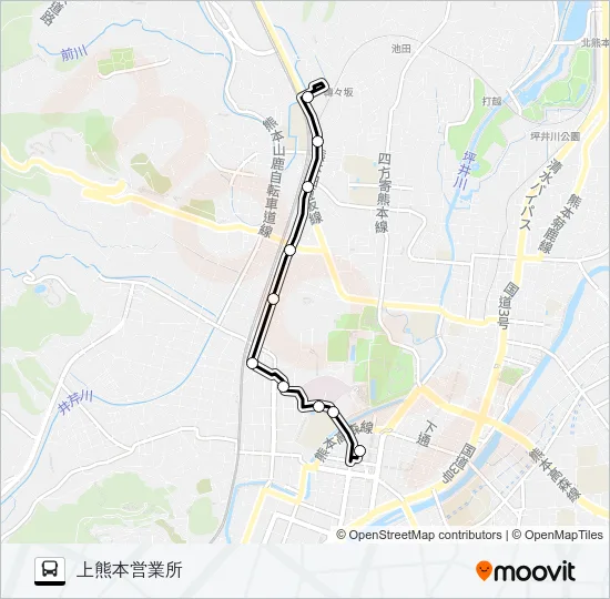 U1-1：桜町バスターミナル→段山→上熊本駅→上熊本営業所 バスの路線図