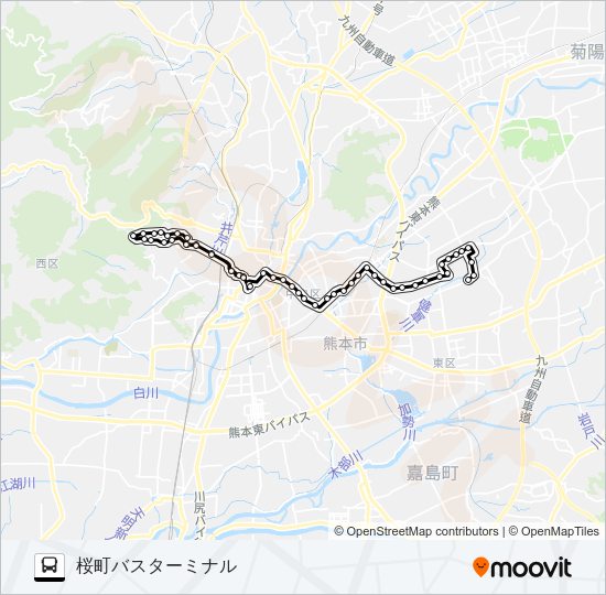 W1-1：小峯営業所→熊高正門→荒尾橋→桜町バスターミナル バスの路線図