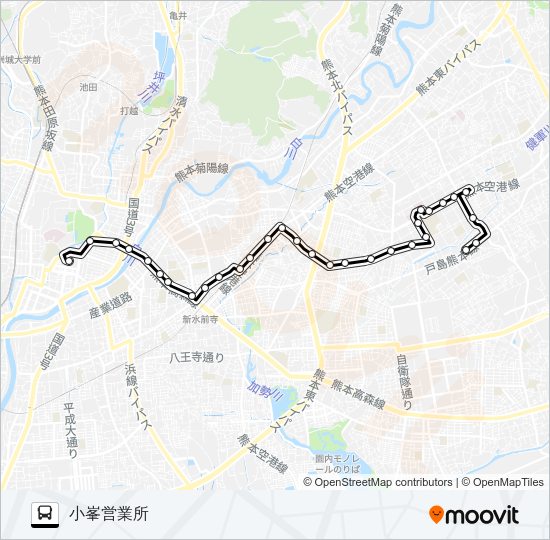 H1-1：桜町バスターミナル→熊高正門→日赤病院→小峯営業所 Bus Line Map