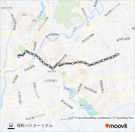 J1-1：小峯営業所→新外→京塚→水前寺駅→桜町バスターミナル Bus Line Map