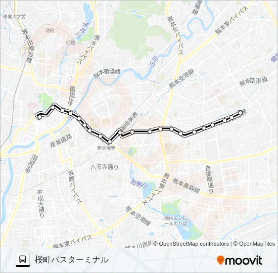 J1-1：小峯営業所→新外→京塚→水前寺駅→桜町バスターミナル Bus Line Map