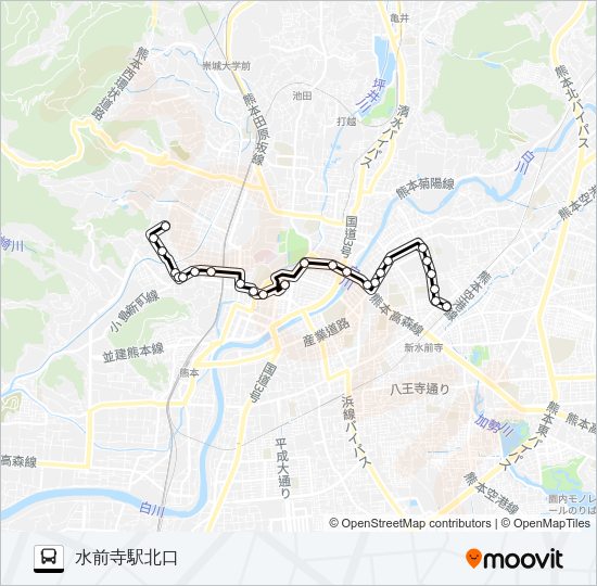 G3-2：城西校北→桜町バスターミナル→大江四丁目→水前寺駅北口 Bus Line Map