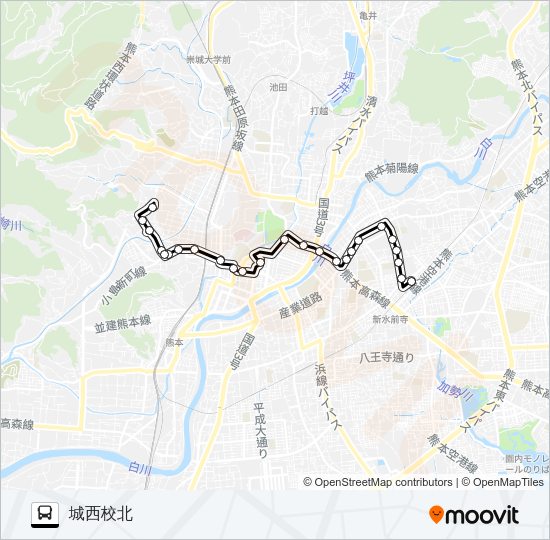 U4-1：水前寺駅北口→大江四丁目→桜町バスターミナル→城西校北 Bus Line Map