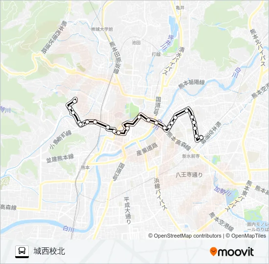 U4-1：水前寺駅北口→大江四丁目→桜町バスターミナル→城西校北 バスの路線図