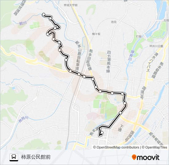 B1-2：桜町バスターミナル→壺井橋→本妙寺電停→花園→柿原公民館 Bus Line Map