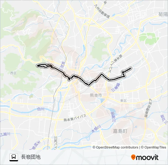 H1-1/W1-1：長嶺団地→熊高正門→荒尾橋→熊高正門→長嶺団地 バスの路線図
