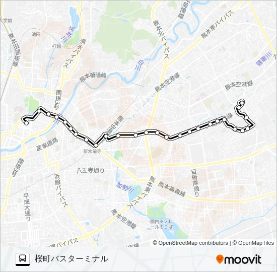J2-2：小峯→東稜高校→新外→京塚→水前寺駅→桜町バスターミナル バスの路線図