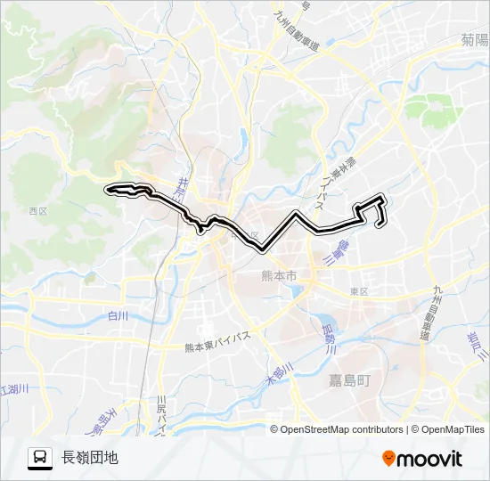 H2-1/W2-1：小峯営業所→水前寺駅→荒尾橋→水前寺駅→長嶺団地 バスの路線図