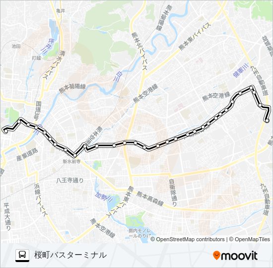 J1-3：三山荘→戸島団地→小峯→京塚→水前寺駅→桜町バスターミナル Bus Line Map
