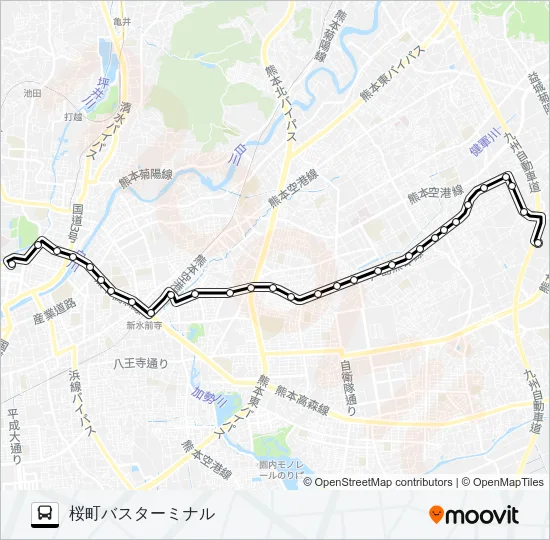 J1-3：三山荘→戸島団地→小峯→京塚→水前寺駅→桜町バスターミナル バスの路線図