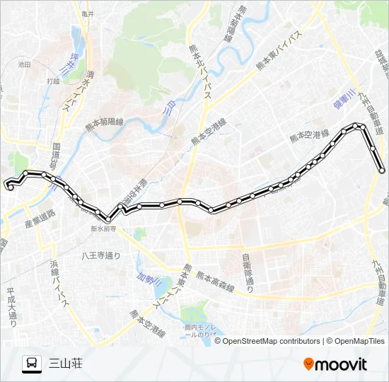 J1-3：桜町バスターミナル→水前寺駅→京塚→小峯→戸島団地→三山荘 バスの路線図