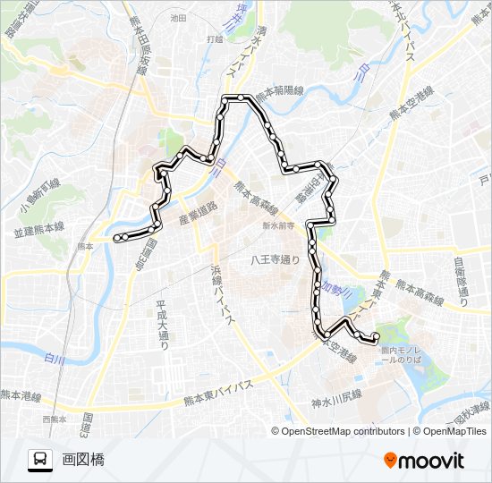F3-2：本山営業所→日銀前→桜町バスターミナル→子飼→北水前寺→画図橋 Bus Line Map