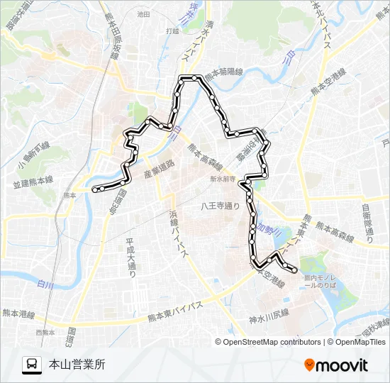 F3-2：画図橋→北水前寺→子飼→桜町バスターミナル→日銀前→本山営業所 バスの路線図