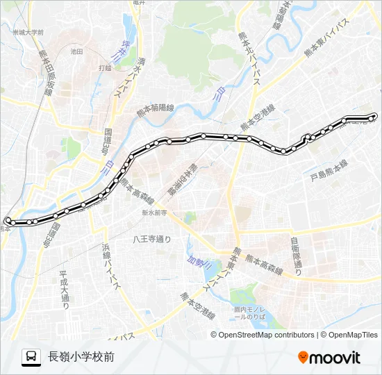 G1-6：熊本駅→大学病院→大江渡鹿→保田窪四ツ角→日赤病院→長嶺小学校 バスの路線図