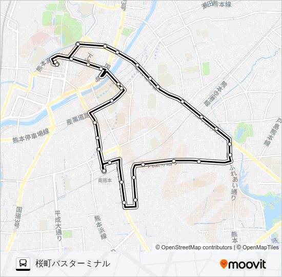 L0-0：桜町バスターミナル→画図道→南熊本駅→下通筋→桜町バスターミナル Bus Line Map