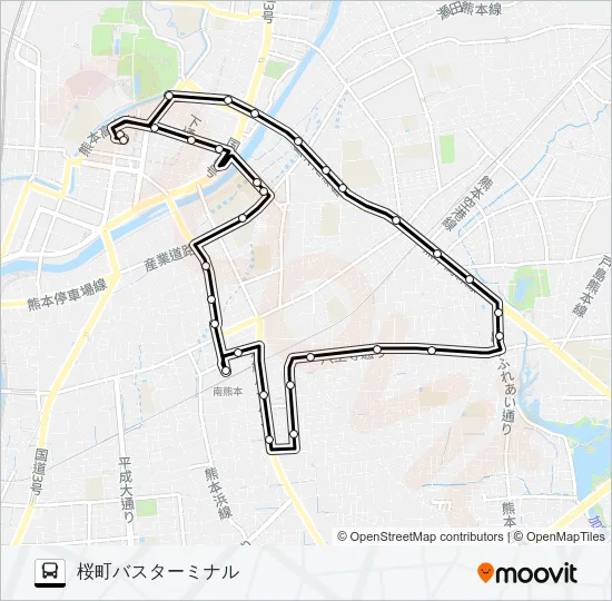 L0-0：桜町バスターミナル→画図道→南熊本駅→下通筋→桜町バスターミナル バスの路線図