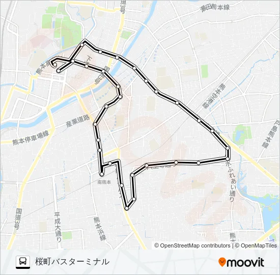 P0-0：桜町バスターミナル→下通筋→南熊本駅→画図道→桜町バスターミナル バスの路線図