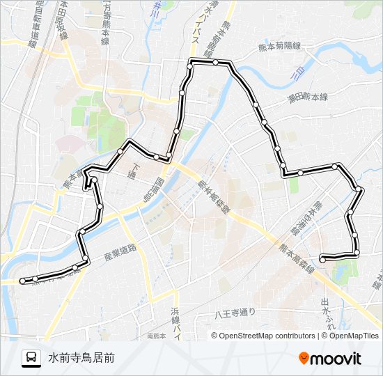 F3-1：本山営業所→日銀前→桜町バスターミナル→子飼→北水前寺→水前寺鳥居 Bus Line Map