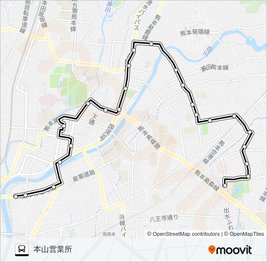 F3-1：水前寺鳥居→北水前寺→子飼→桜町バスターミナル→日銀前→本山営業所 Bus Line Map