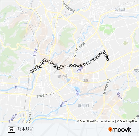 J1-3：三山荘→戸島団地→小峯→京塚→水前寺駅→桜町バスターミナル→熊本駅 Bus Line Map
