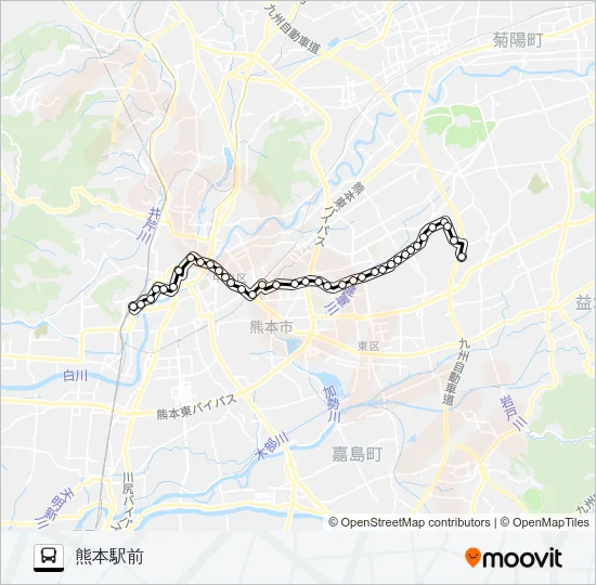 J1-3：三山荘→戸島団地→小峯→京塚→水前寺駅→桜町バスターミナル→熊本駅 バスの路線図