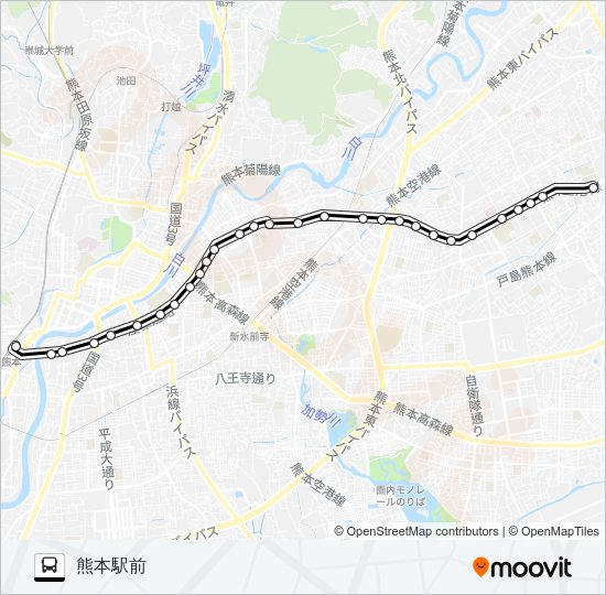 G1-6：長嶺小学校→長嶺団地→日赤病院→保田窪四ツ角→大江渡鹿→大学病院→熊本駅 Bus Line Map