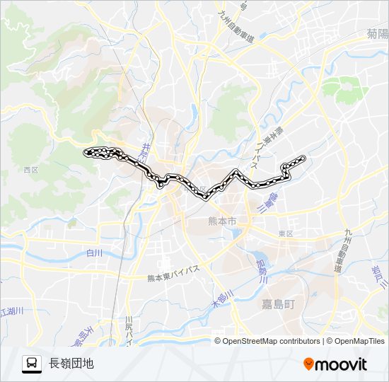 H1-1/W1-1：桜町バスターミナル→荒尾橋→桜町バスターミナル→熊高正門→長嶺団地 Bus Line Map