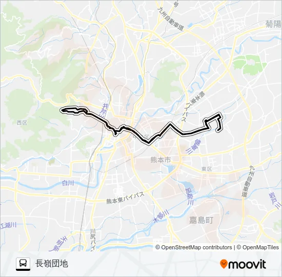 H1-1/W1-1：小峯営業所→熊高正門→桜町バスターミナル→荒尾橋→熊高正門→長嶺団地 バスの路線図