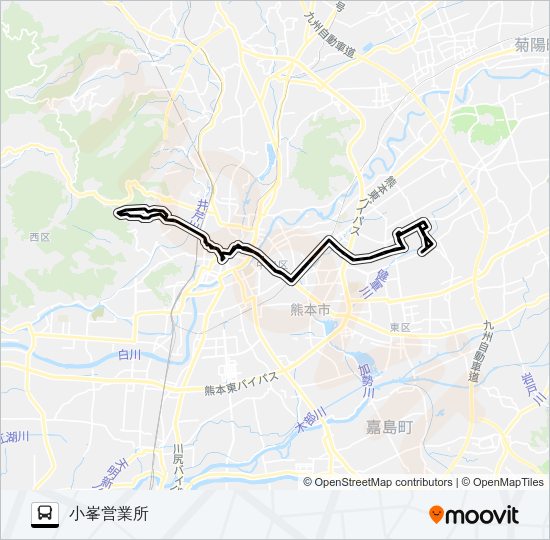 H2-1/W2-1：小峯営業所→水前寺駅→桜町バスターミナル→荒尾橋→水前寺駅→小峯営業所 Bus Line Map