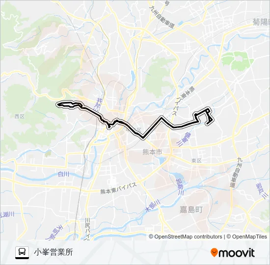 H2-1/W2-1：小峯営業所→水前寺駅→桜町バスターミナル→荒尾橋→水前寺駅→小峯営業所 バスの路線図