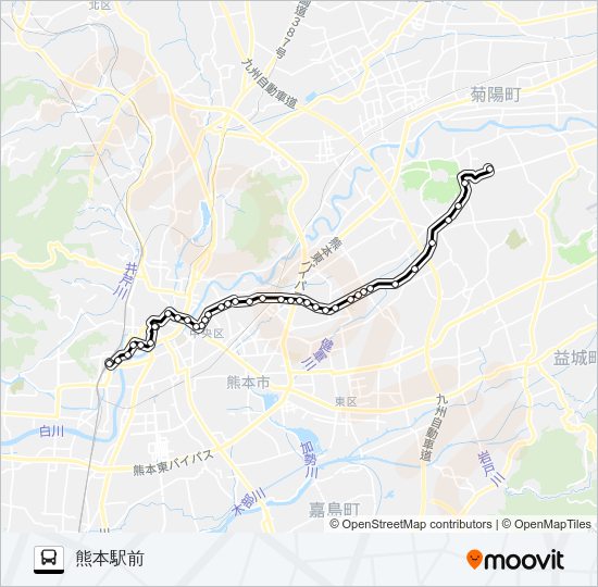 G1-5：免許センター→長嶺小学校→長嶺団地→日赤病院→保田窪四ツ角→大江渡鹿→熊本整形外科病院前→桜町バスターミナル→熊本駅 バスの路線図