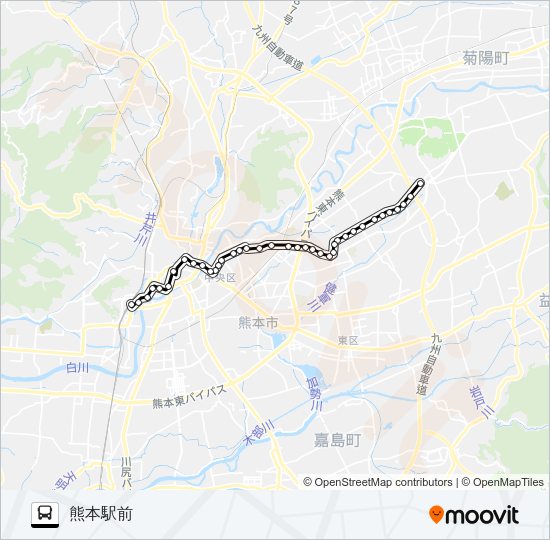 G1-2：トラックターミナル→託麻南→日赤病院北口→鉄工団地→保田窪四ツ角→大江渡鹿→熊本整形外科病院前→桜町バスターミナル→熊本駅 バスの路線図