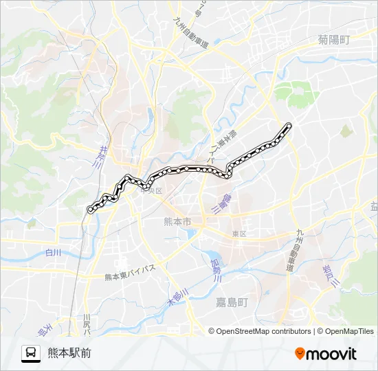 G1-2：トラックターミナル→託麻南→日赤病院北口→鉄工団地→保田窪四ツ角→大江渡鹿→熊本整形外科病院前→桜町バスターミナル→熊本駅 バスの路線図
