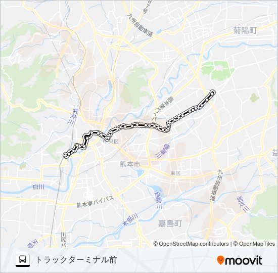 G1-2：熊本駅→桜町バスターミナル→熊本整形外科病院前→大江渡鹿→保田窪四ツ角→鉄工団地→日赤病院北口→託麻南→トラックターミナル バスの路線図