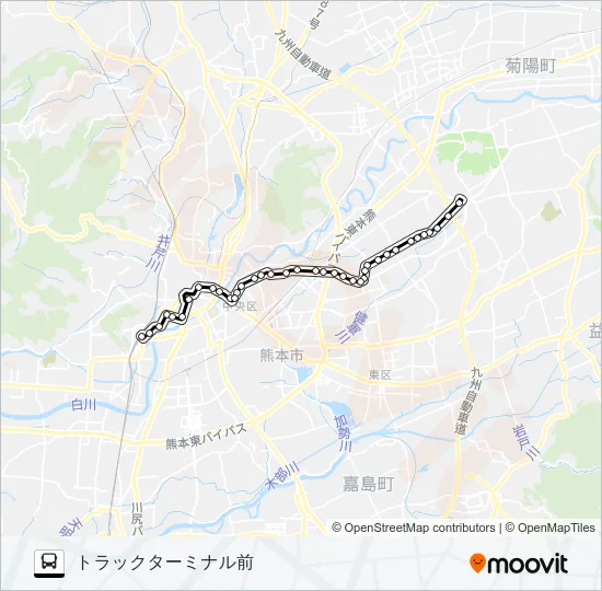 G1-2：熊本駅→桜町バスターミナル→熊本整形外科病院前→大江渡鹿→保田窪四ツ角→鉄工団地→日赤病院北口→託麻南→トラックターミナル バスの路線図
