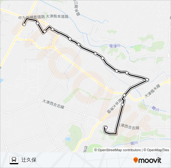 北ルート　アンビー熊本→辻久保 Bus Line Map