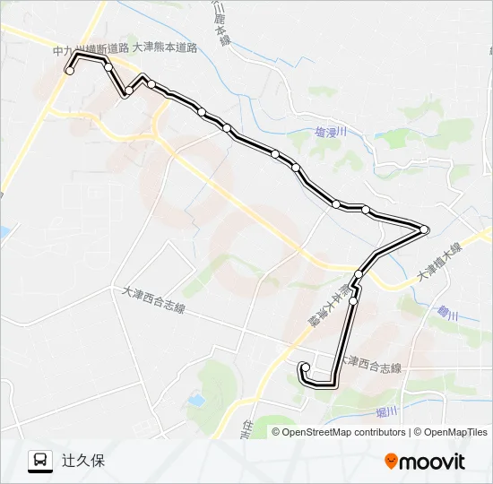 北ルート　アンビー熊本→辻久保 Bus Line Map