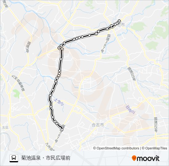御代志→野々島→田島→七城→菊池温泉 Bus Line Map