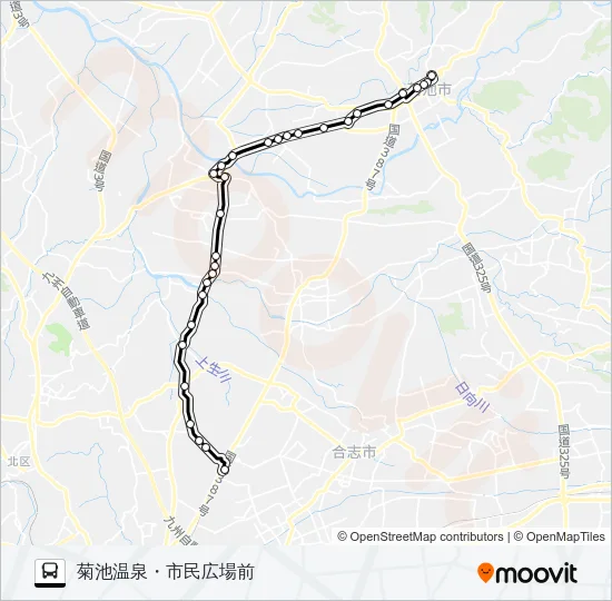 御代志→野々島→田島→七城→菊池温泉 Bus Line Map