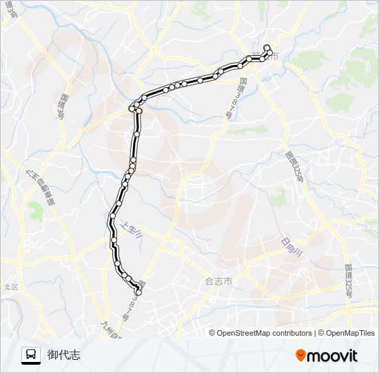 菊池温泉→七城→田島→野々島→御代志 Bus Line Map