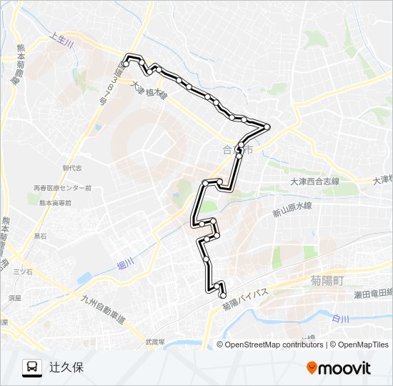 北ルート　光の森駅→アンビー熊本→辻久保 Bus Line Map