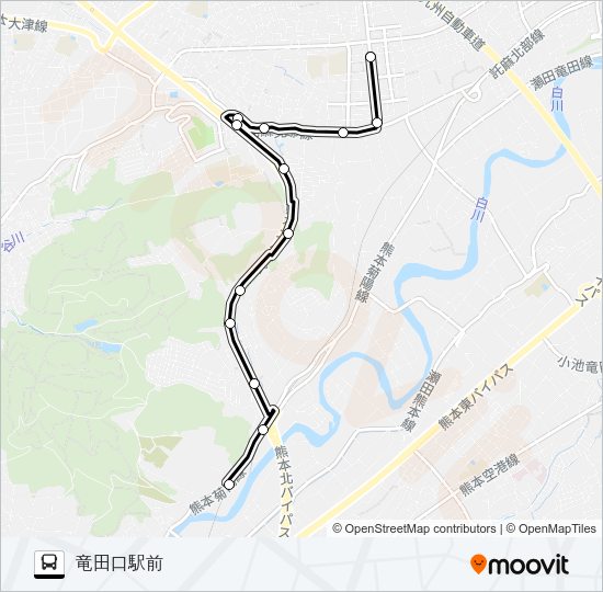 楠団地→たつだニュータウン前→竜田口駅前 Bus Line Map