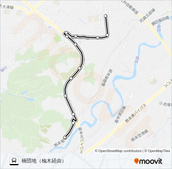 竜田口駅前→たつだニュータウン前→楠団地 Bus Line Map