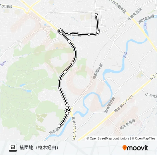 竜田口駅前→たつだニュータウン前→楠団地 Bus Line Map