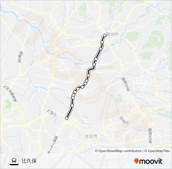 菊池プラザ→富の原→泗水バイパス→辻久保 Bus Line Map
