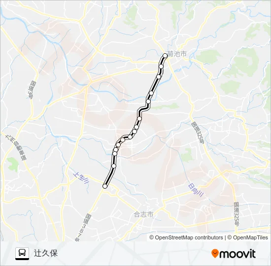 菊池プラザ→富の原→泗水バイパス→辻久保 バスの路線図