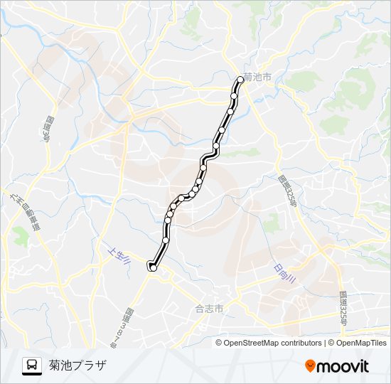 辻久保→泗水バイパス→富の原→菊池プラザ Bus Line Map