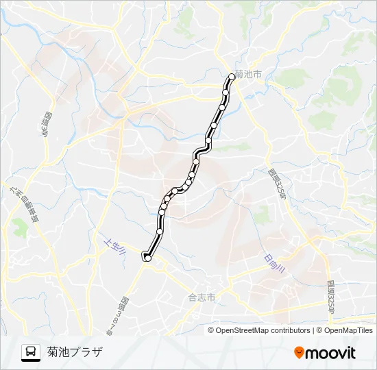 辻久保→泗水バイパス→富の原→菊池プラザ Bus Line Map