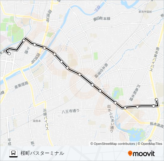 県会議事堂前→国府→水道町→桜町バスターミナル Bus Line Map